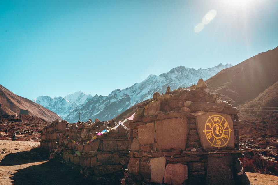 Buddhist prayer stones on the way to Langtang